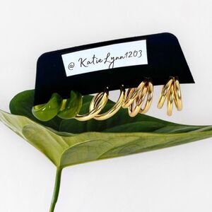 NWT Set of 3 Resin Marble and Gold Tone Hoop Earrings